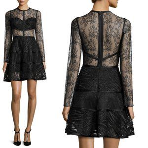 ALEXIS Black Lace Sheer Long Sleeve A-Line Dress